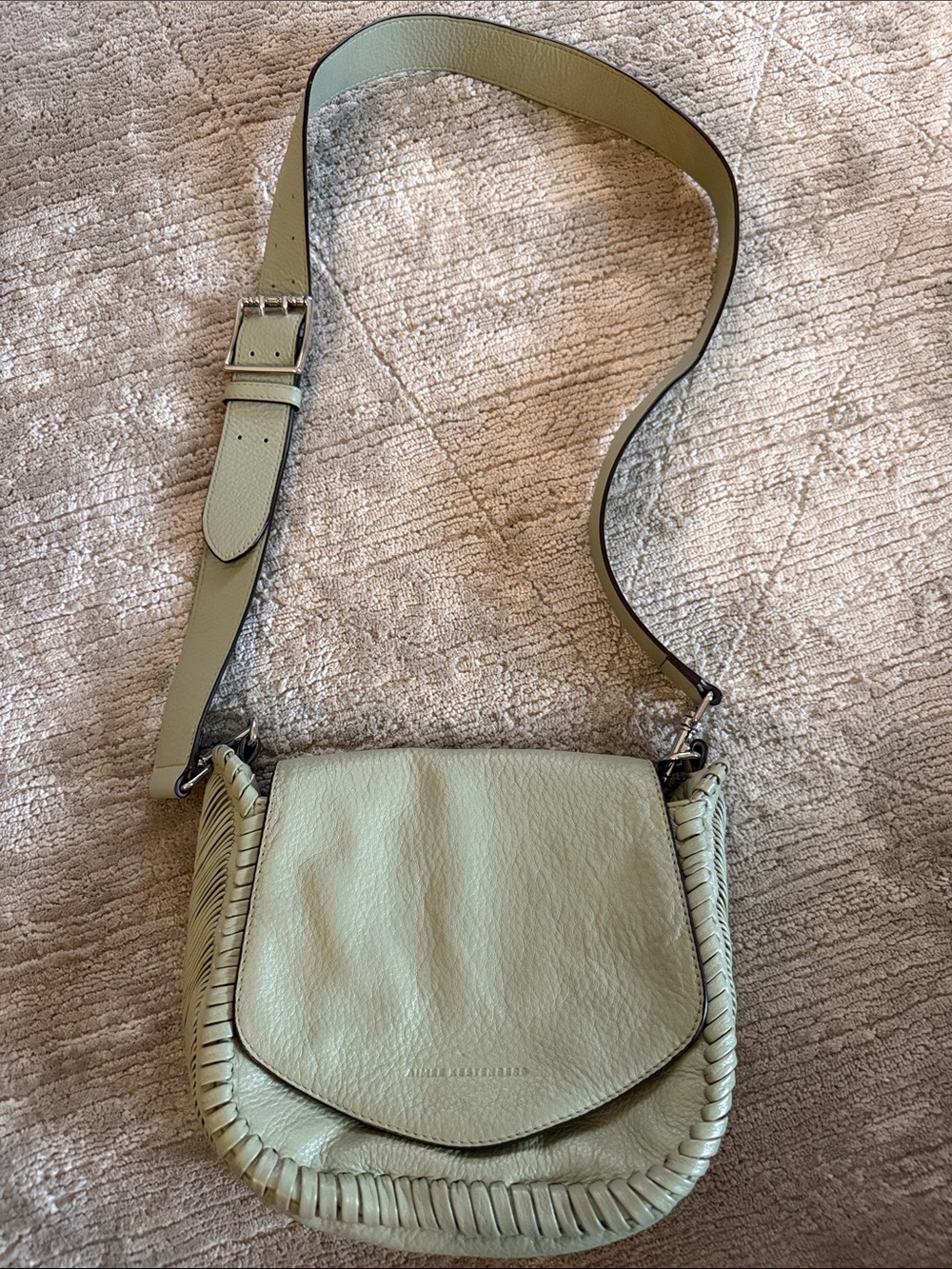 Aimee Kestenburg Leather Crossbody Saddle Bag in Sage Green